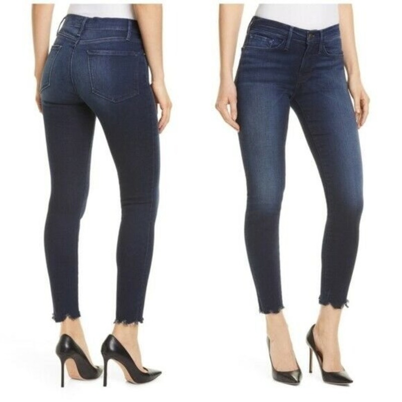 Frame Le Skinny De Jeanne Jeans Women's Size 27 Dark Wash Raw Step Hem Mid Rise